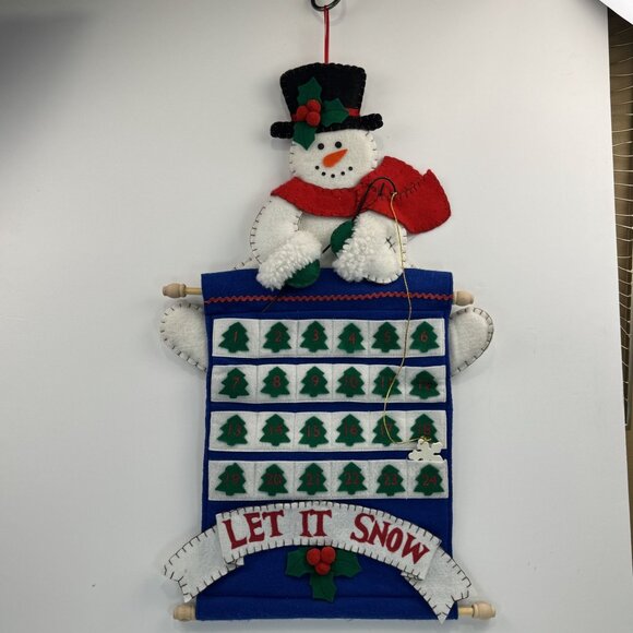 Vintage Snowman Let It Snow Advent Calendar Wall Hanging Christmas Felt Plush - Picture 7 of 11